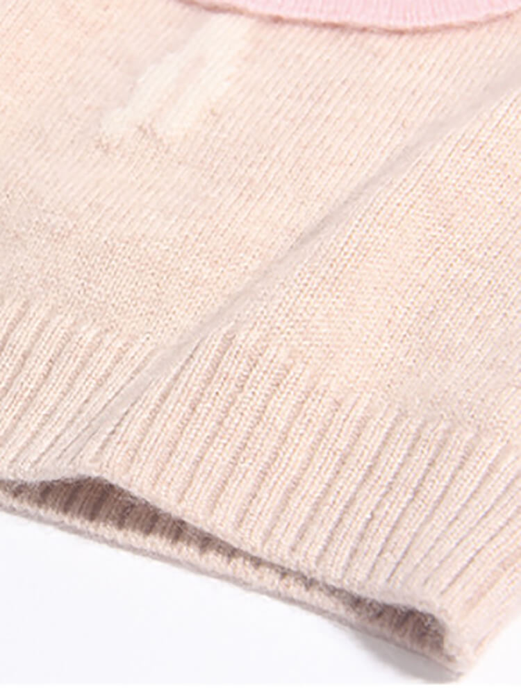 Girls Beige Knit 3D Pink Ballerina Cashmere Pullover Sweater